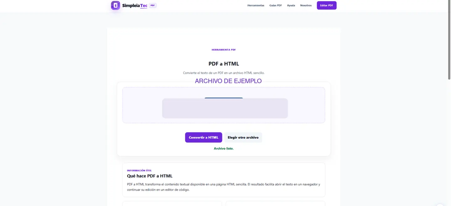Conversión del contenido textual del PDF a una página HTML sencilla.