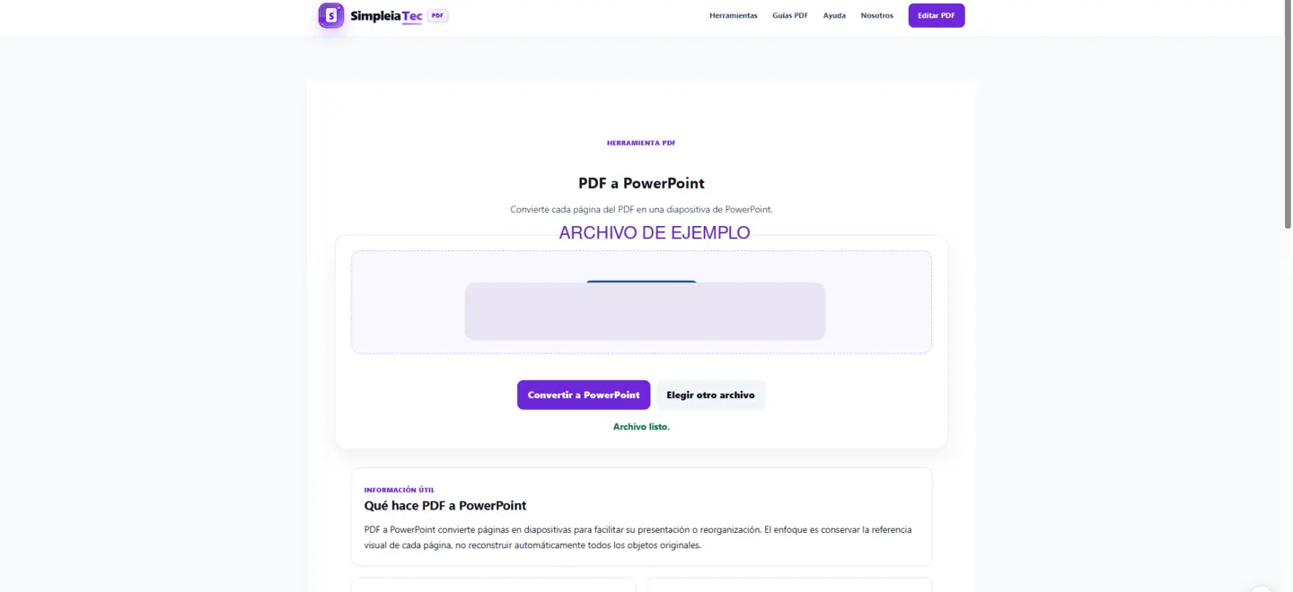 Conversión de las páginas PDF en diapositivas para una presentación.